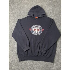Mens Hoodie Jeep Off Road Durability Toledo Ohio Navy Pullover, Size XL